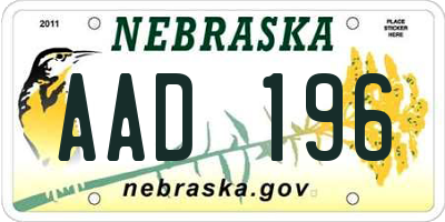NE license plate AAD196