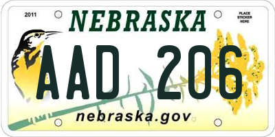 NE license plate AAD206