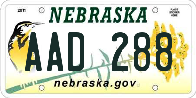 NE license plate AAD288