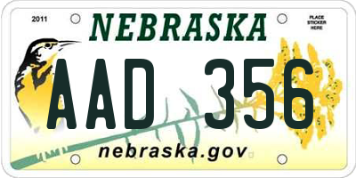 NE license plate AAD356