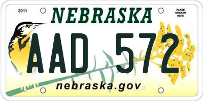 NE license plate AAD572