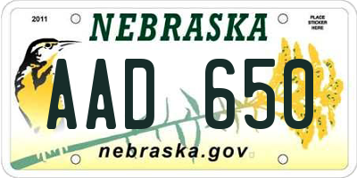 NE license plate AAD650