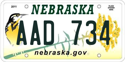 NE license plate AAD734
