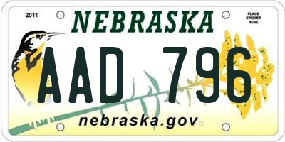 NE license plate AAD796