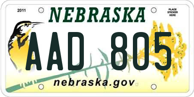 NE license plate AAD805