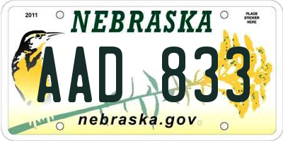 NE license plate AAD833