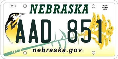 NE license plate AAD851