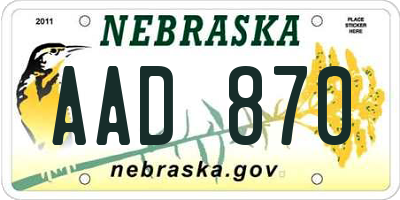 NE license plate AAD870