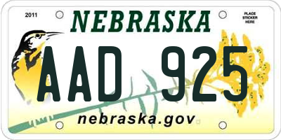 NE license plate AAD925