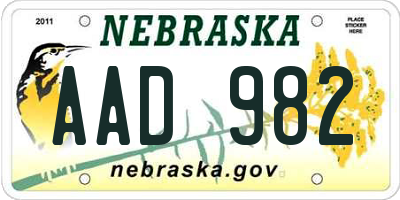 NE license plate AAD982