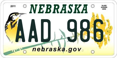 NE license plate AAD986