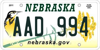 NE license plate AAD994