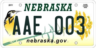 NE license plate AAE003