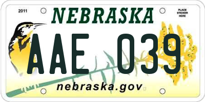 NE license plate AAE039