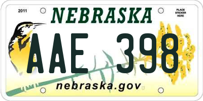 NE license plate AAE398