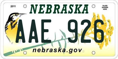 NE license plate AAE926