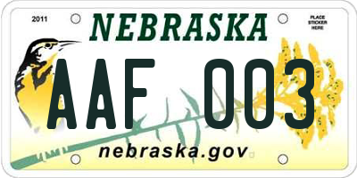 NE license plate AAF003