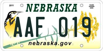 NE license plate AAF019