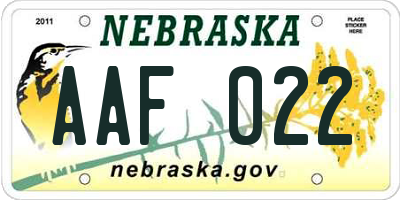 NE license plate AAF022