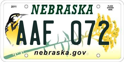 NE license plate AAF072