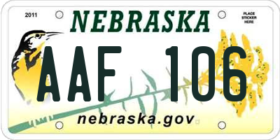 NE license plate AAF106