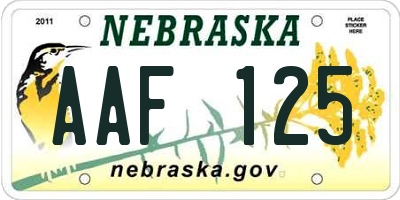 NE license plate AAF125