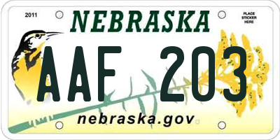NE license plate AAF203