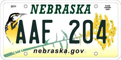 NE license plate AAF204