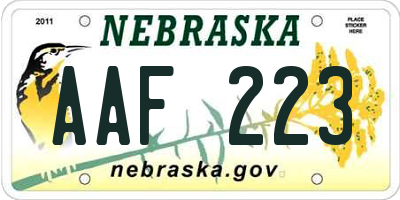 NE license plate AAF223