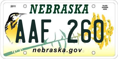 NE license plate AAF260