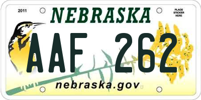 NE license plate AAF262