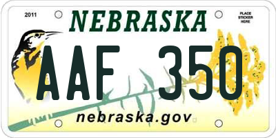 NE license plate AAF350