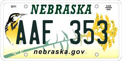 NE license plate AAF353