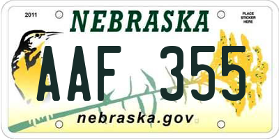 NE license plate AAF355
