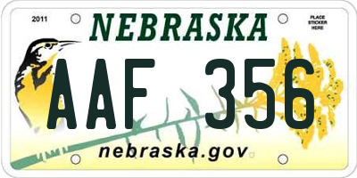 NE license plate AAF356