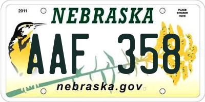 NE license plate AAF358