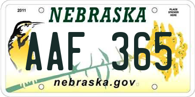 NE license plate AAF365