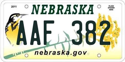 NE license plate AAF382