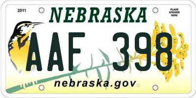 NE license plate AAF398