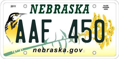 NE license plate AAF450