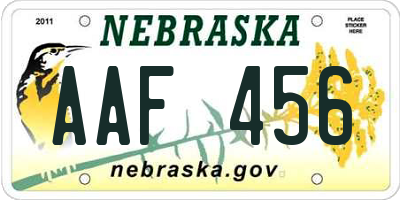 NE license plate AAF456