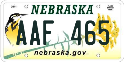 NE license plate AAF465