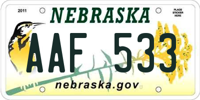 NE license plate AAF533