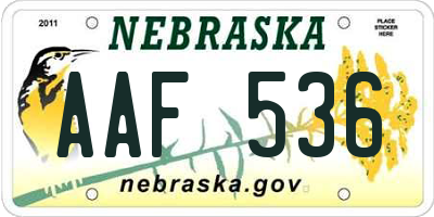 NE license plate AAF536