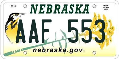 NE license plate AAF553