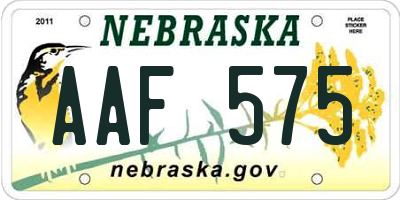 NE license plate AAF575