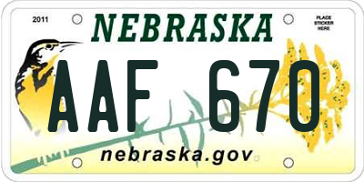 NE license plate AAF670
