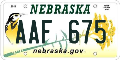 NE license plate AAF675