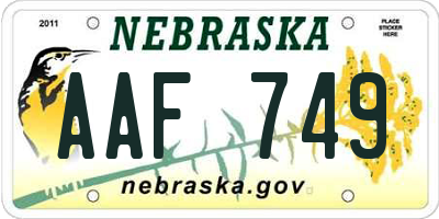 NE license plate AAF749