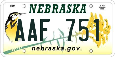 NE license plate AAF751